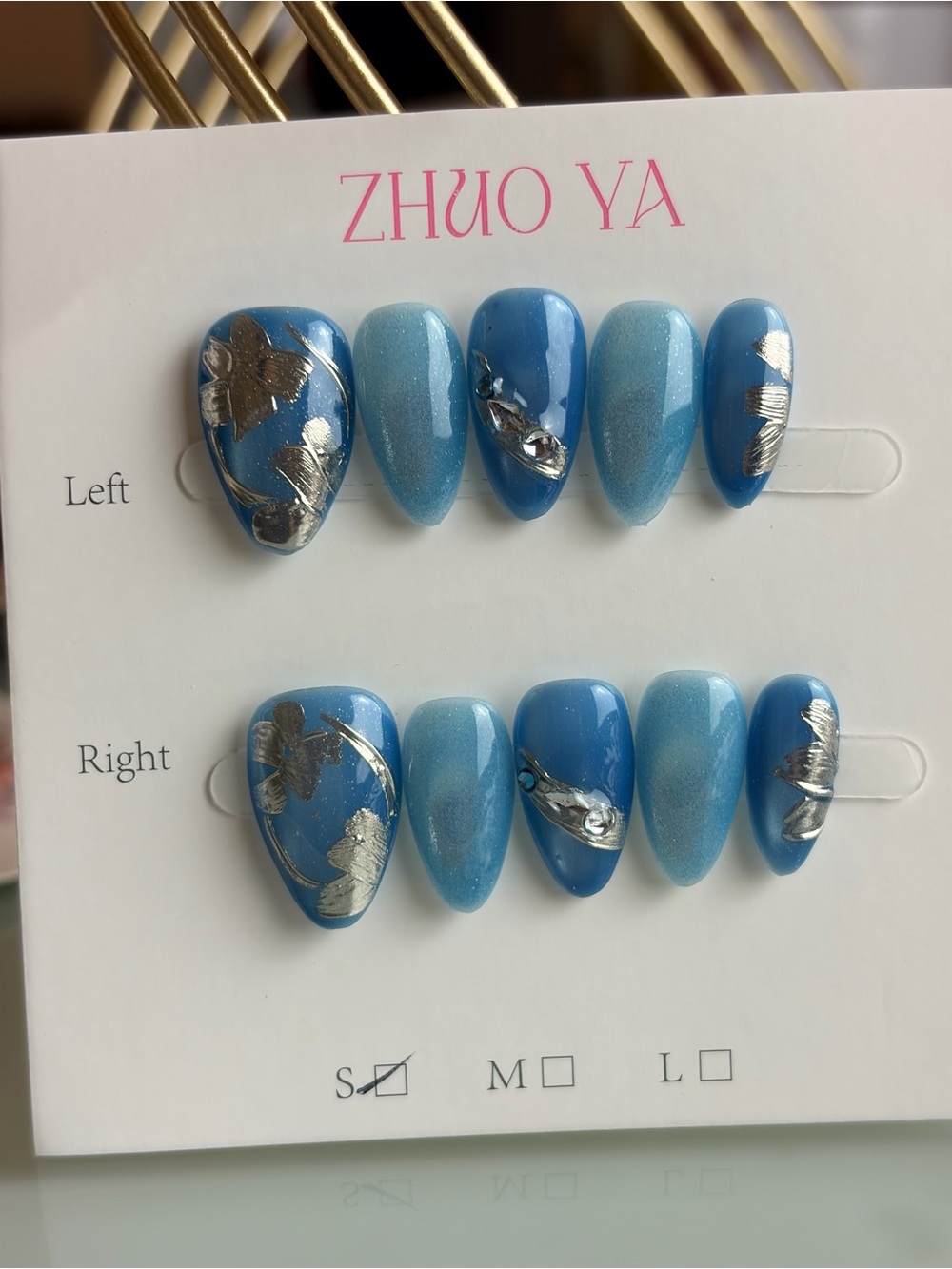 Blue Metallic Floral Press-On Nail Set-small